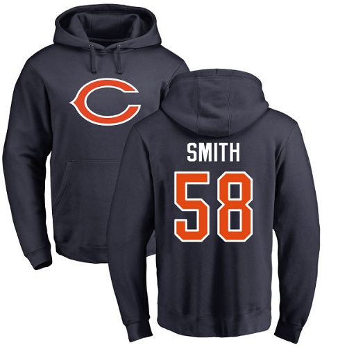 Chicago Bears Men Navy Blue Roquan Smith Name and Number Logo NFL Football #58 Pullover Hoodie Sweatshirts